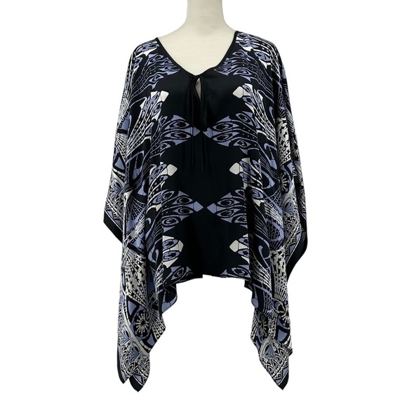 Karen Kane Silk Scarf Print Flutter Kimono Blouse Top Keyhole Tie Front One Size - Picture 1 of 7
